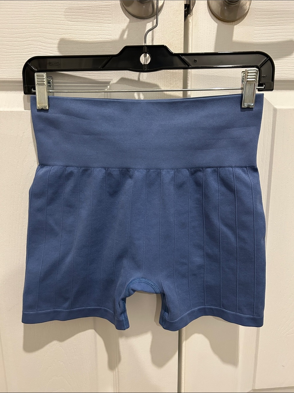Blue High-Waist Ribbed Women’s Yoga Shorts